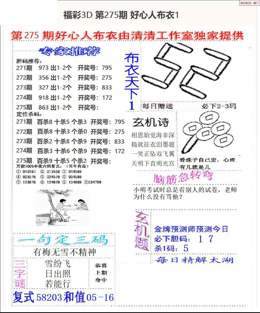 福彩3d字谜总汇 今天福彩3d字谜总汇