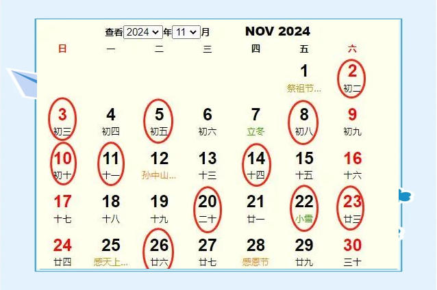 2024年1 1月黄道吉日2024年11月黄道吉日推荐-第2张图片