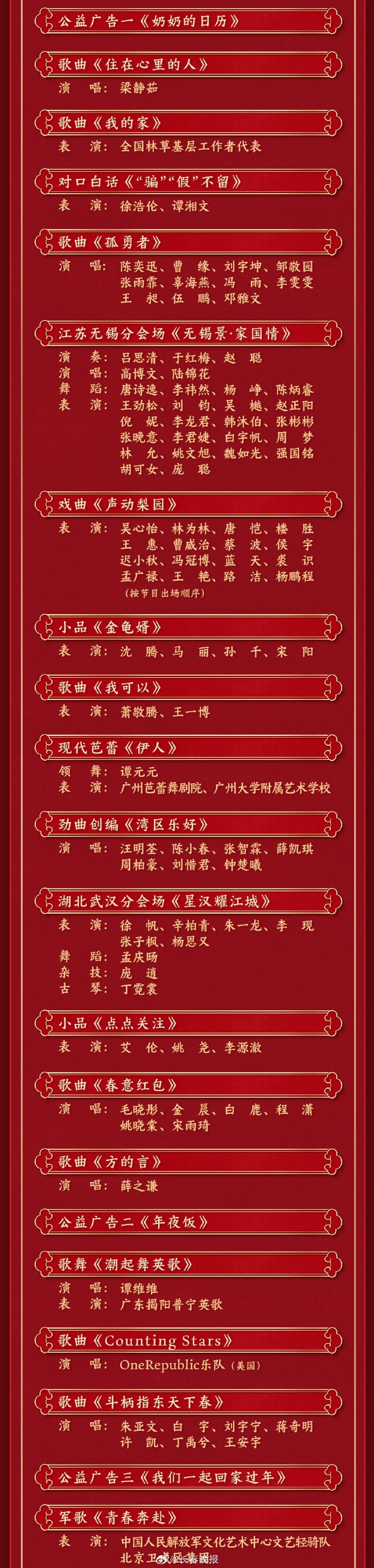 春节联欢晚会节目单春节联欢晚会节目单